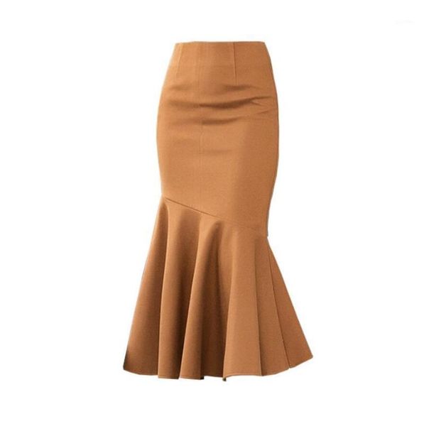 

new autumn winter women ruffles woolen skirt elegant office lady work package hip mermaid trumpet skirt plus size s2341, Black