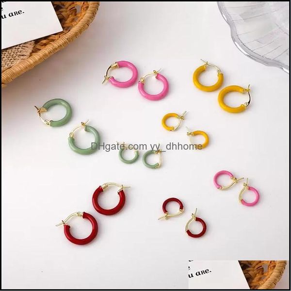 

hoop & hie earrings jewelry 2021 korean candy color trendy simple for women fashion geometric circle pendientes mujer drop delivery jdq4e, Golden;silver