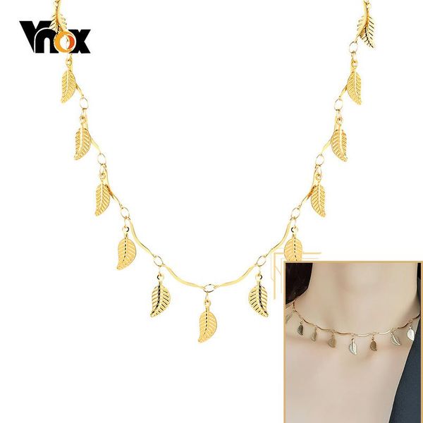 

vnox chic women's leaf stars heart round coins charms choker necklaces solid stainless steel metal collar female lady jewelry, Golden;silver