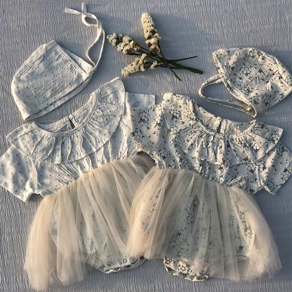 

2020 new summer newborn baby girls flower clothes lace dress romper toddler baby girl jumpsuit outfits girls clothing, Blue