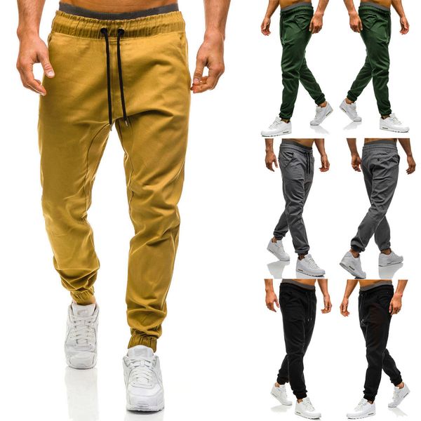 

2020 new sport sweatpants large size men's fashion lace-up elastic belt small foot casual pants joggers tracksuit men, Black