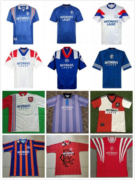

87 90 92 94 95 96 97 99 01 glasgow rangers retro soccer jerseys gascoigne laudrup soccer shirts mccoist football kits uniforms, Black;yellow