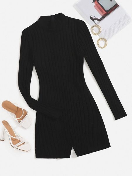 

mock neck ribbed knit romper r8zk#, White