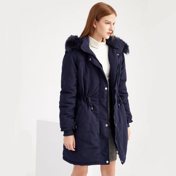 

women's down & parkas thick warm velvet coat 2021 winter cotton mid-length plus size hooded padded jacket parka mujer, Black