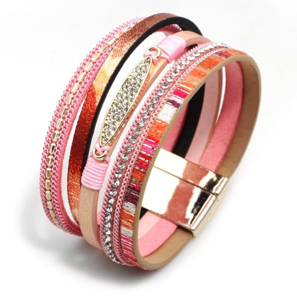 

tennis charmsmic multilayer bohemian leather bracelets for women ethnic rhinestone multicolor wristbands megnetic clasp jewelry gifts, Golden;silver
