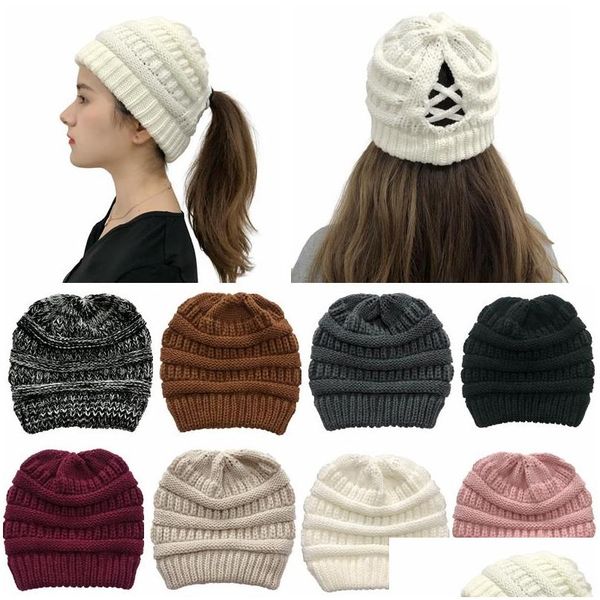

winter criss cross ponytail beanie warm wool knitted hat messy cross ponytail knitting hat women winter w jllrez warmslove