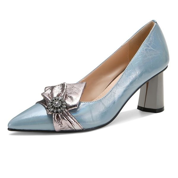 

2021 new genuine leather finger black foot blue party shoes woman size 34-42 ho7p