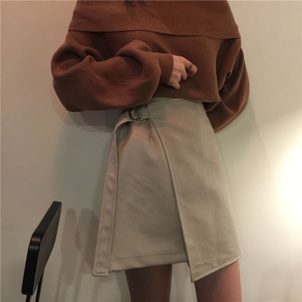 

2021 New Novo Outono Feminino Inverno Fora Ombro Camisola e Elegante Couro Do Plutnio Saia Curta Terno 2 Pea Define Roupas QXWS, Gray