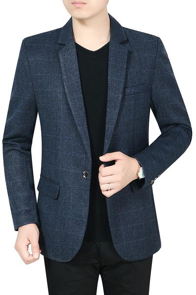 

men's suits & blazers tuxedo men fall suit blazer fashion slim plaid coat blue gray male s m  xl xxl xxxl jaqueta blaze, White;black
