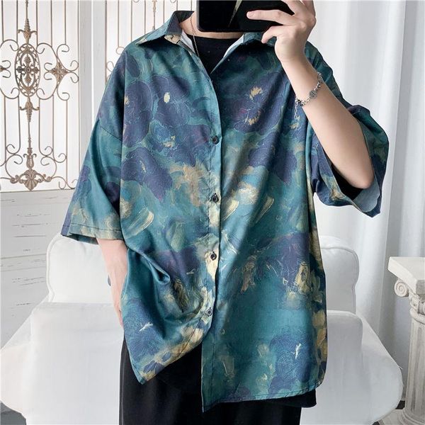 

summer flower shirt men's fashion printed casual shirt loose hawaiian men streetwear wild short-sleeved -5xl, White;black