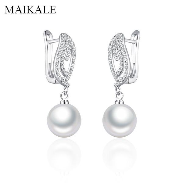 

dangle & chandelier maikale trendy pearl drop earrings for women cubic zirconia with accessories fashion jewelry gifts, Silver