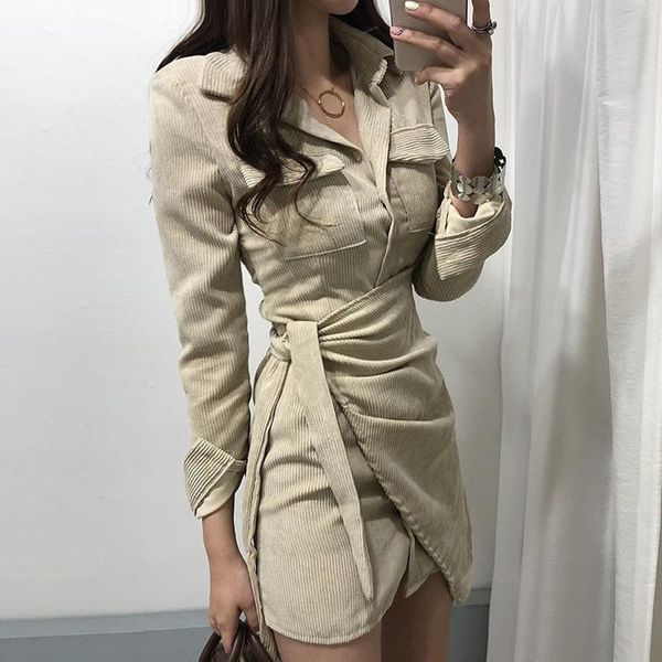 

casual dresses [ewq] 2021 summer women vintage loose high waist slim was thin elegant solid color irregular fashion dress 3, Black;gray