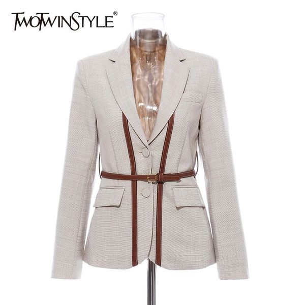 

patchwork strap hit color blazers women notched collar long sleeve england style suits female fashion clothing y201026, White;black