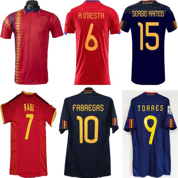 

spain retro soccer jerseys 1994 2002 2010 vintage maillot classic a.iniesta torres raul jerseys xavi david villa camisa de futebol shirts, Black;yellow