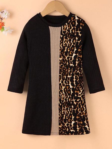 

toddler girls color-block leopard panel tee dress she, Red;yellow