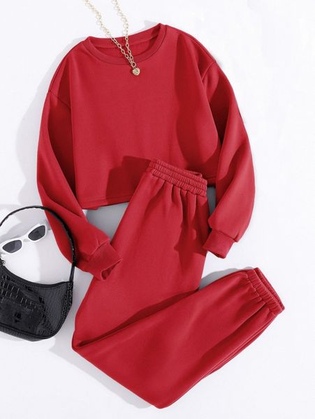 

thermal lined solid sweatshirt with sweatpants n5tx#, White