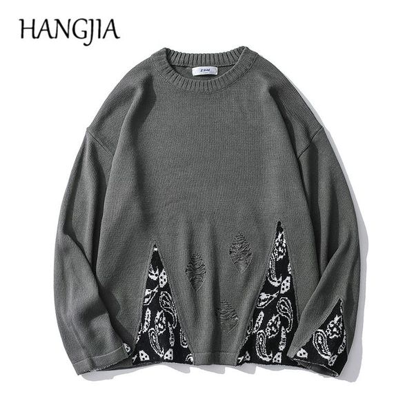 

cashew flowers patchwork jumpers men harajuku retro japanese sweaters streetwear hip hop hole pullovers sweater man clothes, White;black