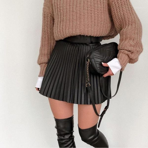 

autumn black pleated women's mini skirts elastic waist zipper a-line female skirt new streetwear solid simple casual lady bottom1