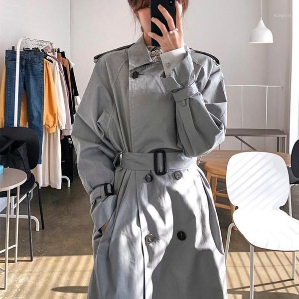 

2020 korean style spring autumn women's jacket long casual windbreaker coat women trench clothes1, Tan;black