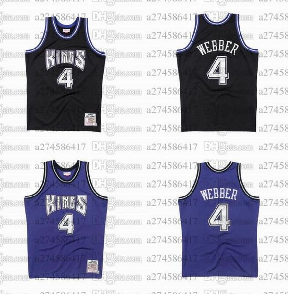 

men women youth basketball sacramento kings 4 chris webber black blue 1998-99 hardwoods classics retro jersey, Black;red