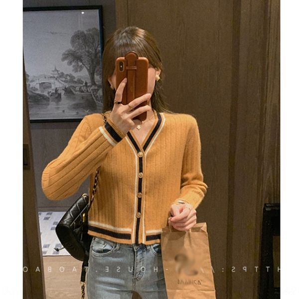 

wfrtt нового трикотажа трикотажа top knitwear2020 контраст цвета кардиган маленьких женщин осень новых продуктов аромат топ женский с длинны, White;black