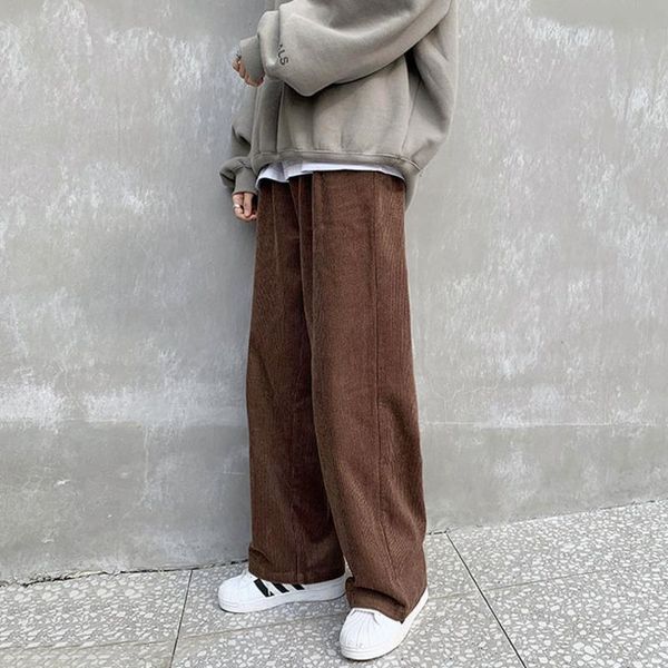 

men's casual warm thickened corduroy pants 2021 korean men women overszied pants solid color straight trousers, Black