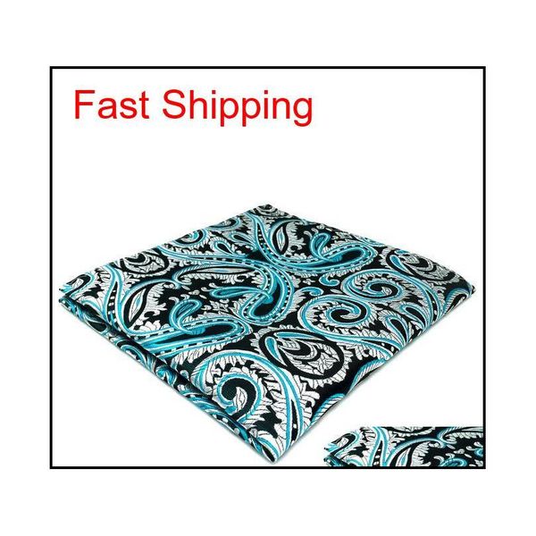 

dh7 blue silver paisley mens pocket square silk wedding handkerchief fashion novelty hanky r7mxg, Blue;white