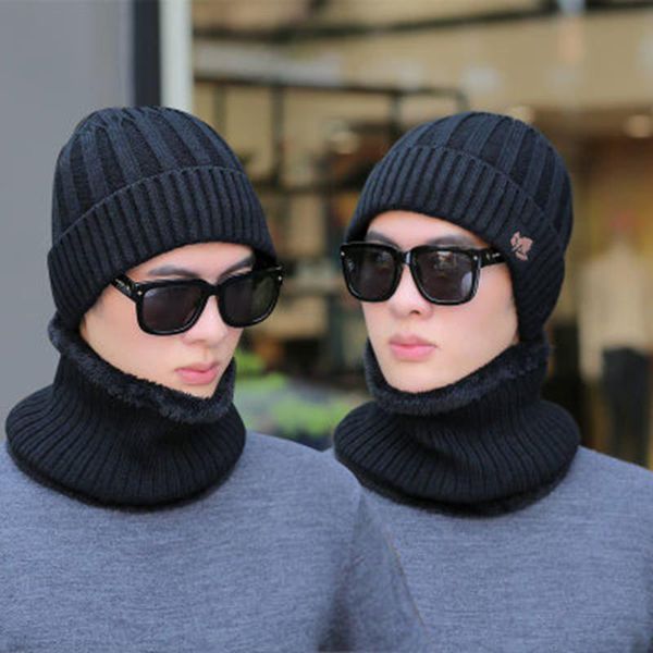 

beanies two pieces winter hat scarf set for men scarves male sets thick cotton warm embroidery
