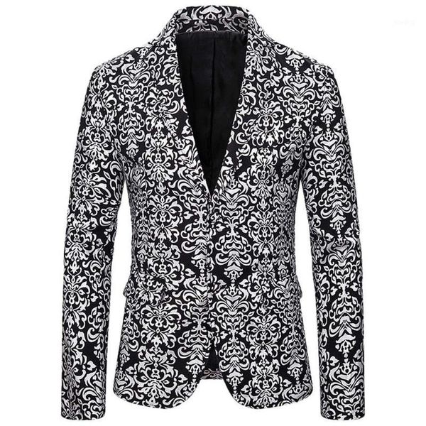 

men's blazer jacket new fashion printing casual vintage turn-down collar long sleeve print suit lapel slim fit stylish suit coat1, White;black