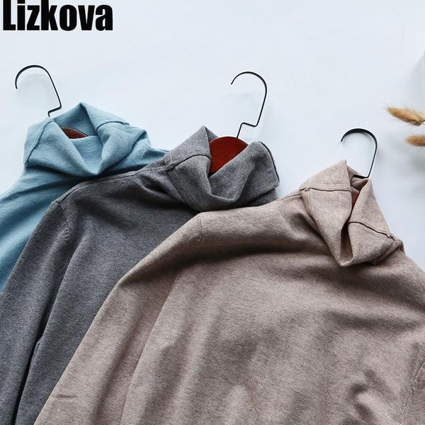 

lizkova 7 colors turtleneck slim sweater women long sleeve soft knitted pullovers autumn 2020 ladies casual warm, White;black