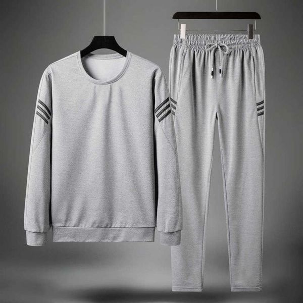 

men's autumn winter long sleeve sweater round neck loose casual suit for middle-aged and elderly, Gray