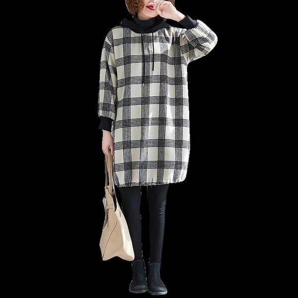 

loose mid-length hooded fake two-piece sweater dress, Black;pink