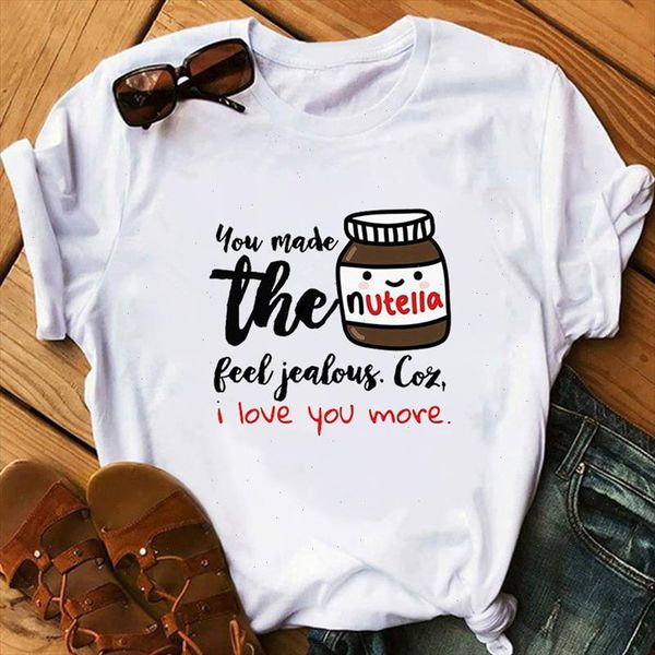 

nutella kawaii print t shirt women 90s fashion t shirt tumblr femme hipster holiday girl tees summer korean style femme, White