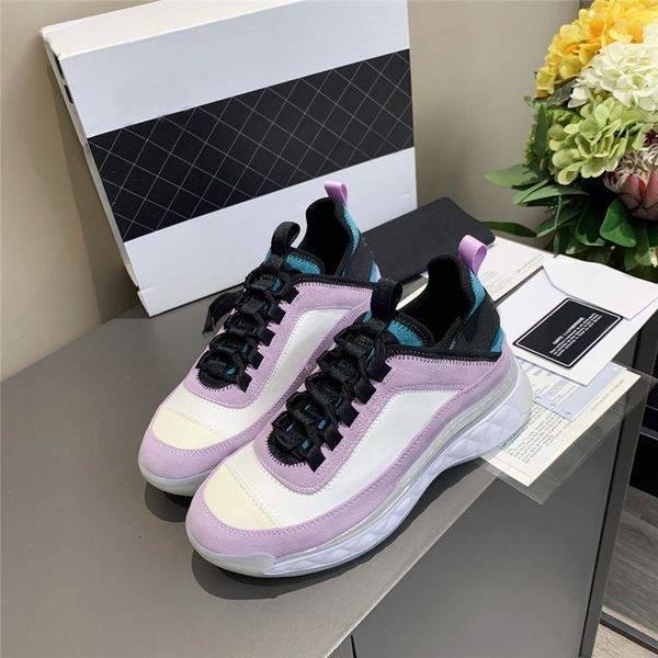 

fashion shoes splicing white calfskin suede gray air casual shoes men women round toe trainer suede platform vintage leather sneakers 35-45, Black