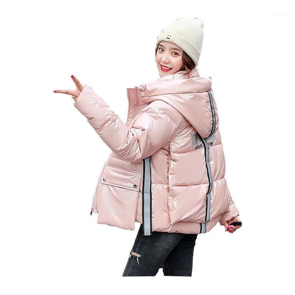 

women's down & parkas women short winter jacket glossy stand collar hooded bio coat oversize cotton padded casaco feminino abrigos muje, Black