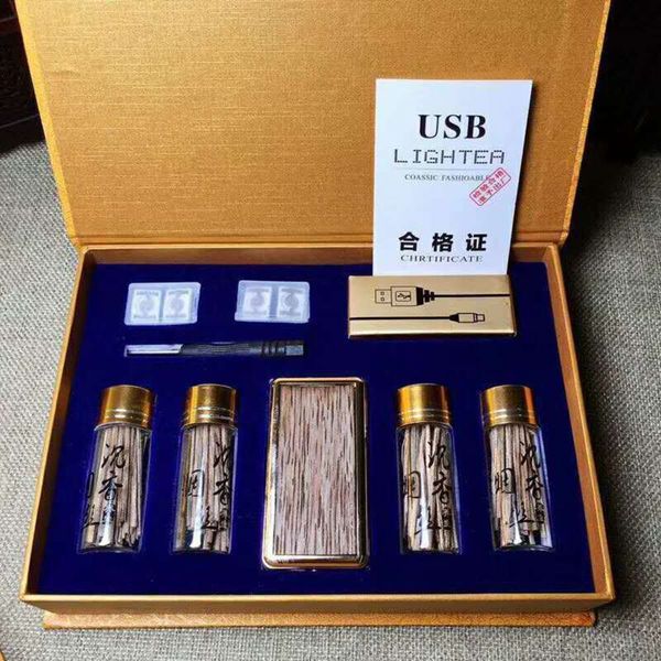 

4 vietnam nha tobacco trang cut bottles gift box chenxiang rechargeable watch lighter set men's stationery gift, Slivery;brown