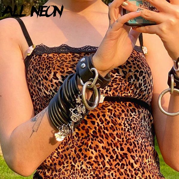

allneon y2k e-girl spaghetti strap leopard print with lace cami dresses chic vintage summer a-line mini dresses punk party dress y0118, Black;gray