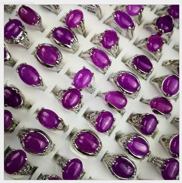 

natural amethyst stone silver plated rings for women fashion bezel setting whole jewelry bulk ring lots lr022, Golden;silver