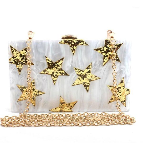 

2020 women bling acrylic evening bags sequins gold star wedding clutch wallets with chain party dinenr purse for girls mn16601