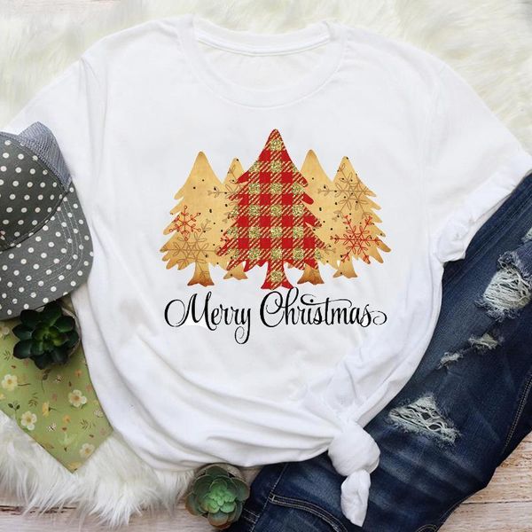 

счастливого рождества графические напечатанные женщины повседневная топы дамы мода новый год мультфильм праздник футболка с коротким рукавом, White