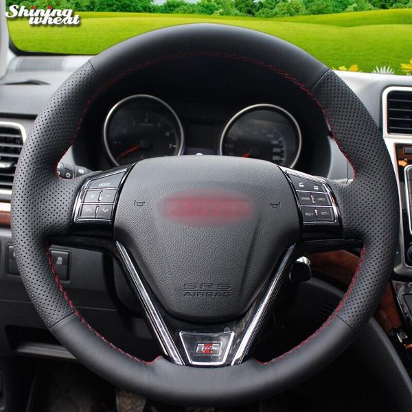 

bannis hand-stitched black leather car steering wheel cover for great wall haval new hover h6 hover h1