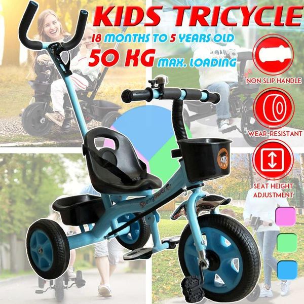 

kids trike baby tricycle stroller toddler bike with push handle children boy girl toy 18 months to 5 years old