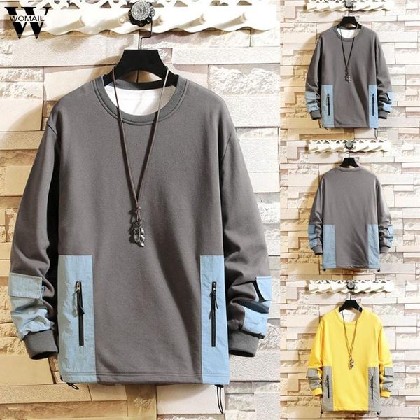 

womail new style zipper stitching sweatshirts winter men o-neck comfortable sweatshirt fashion long sleeve casual pullover, Black