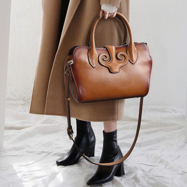 

2021 luxury women genuine leather handbags ladies retro elegant shoulder messenger bag cow leather handmade womans bags