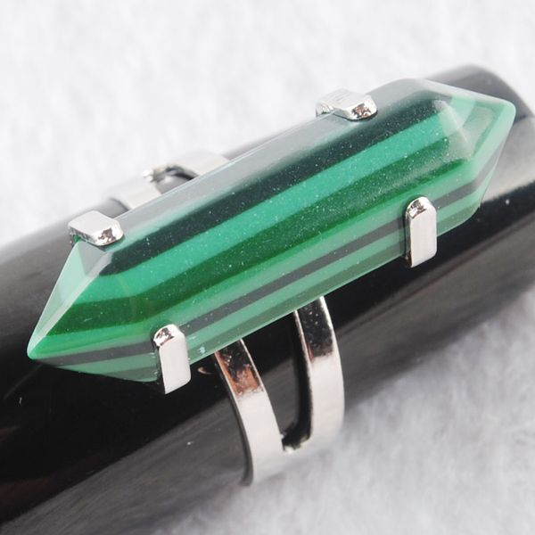 

wojiaer unique ring for women hexagonal natural malachite stone beads rings silver color party jewelry x3013, Golden;silver