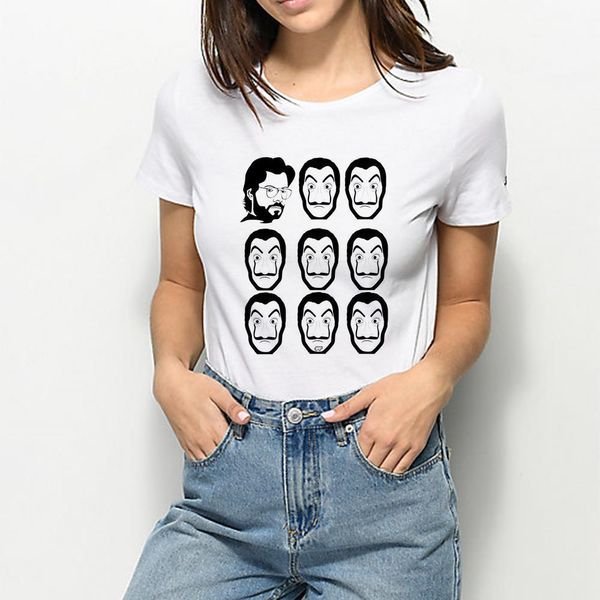 

vintage vogue camiseta mujer casual plus size women money heist tee tshirt house of paper new la casa de papel t shirt, White