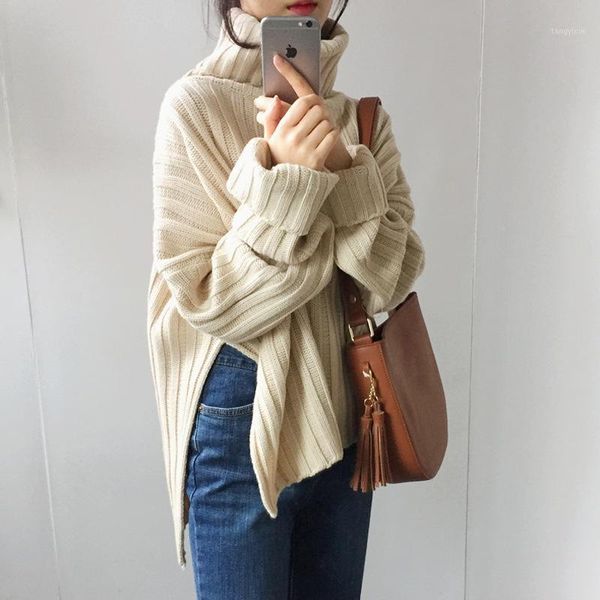 

autumn and winter korean-style all-match loose sunken stripe large pullover coat knitted sweater women1, White;black