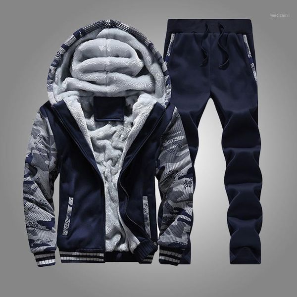 

autumn winter warm tracksuit men 2 piece thick sweatshirt jackets sweatpant 2019 brand mens suit casual sportswear male outwear1, Gray