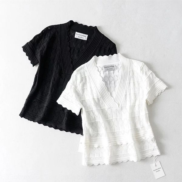 

r8800-1923 cut out v-neck knitted bottoming shirt for women r8800-1923 lace lace cut out v-neck knitted bottoming shirt for women tuwdk tuwd, White