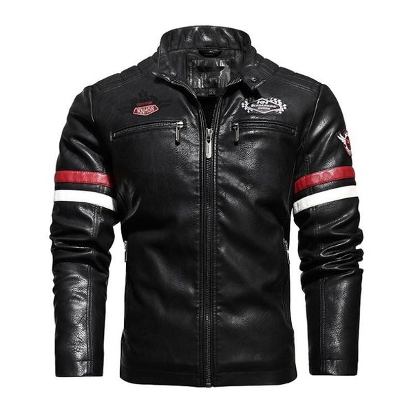 

men's fur & faux mens leather jackets spring autumn motorcycle jacket coat fashion embroidery pu male jaqueta de couro, Black